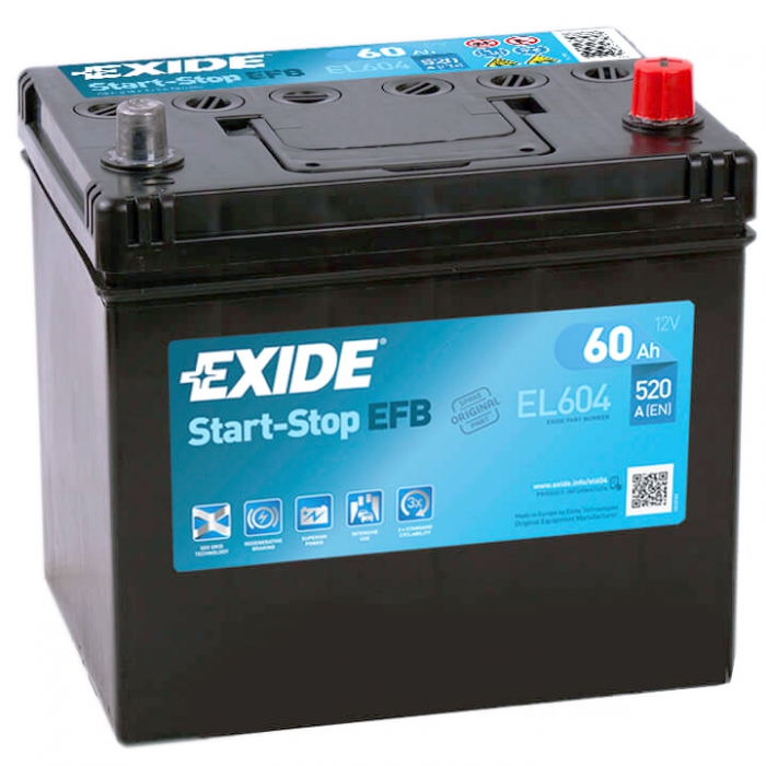 Аккумулятор Exide EFB el 604. Автомобильный аккумулятор Exide start-stop EFB el604. El604 Exide АКБ Exide start-stop EFB 12v 60ah 520a 222x173x230 /-+/. Аккумулятор Exide 65 а/ч start stop Asia.